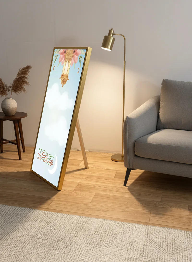 LOWHA Canvas Wall Art on Wooden Frame with Gold Floating Frame and Back Stand Featuring Ramadan Kareem Design